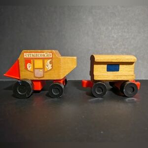 2 Mattel Putt Putt Wood Toys Train Car Part & Construction Vehicle 1970s